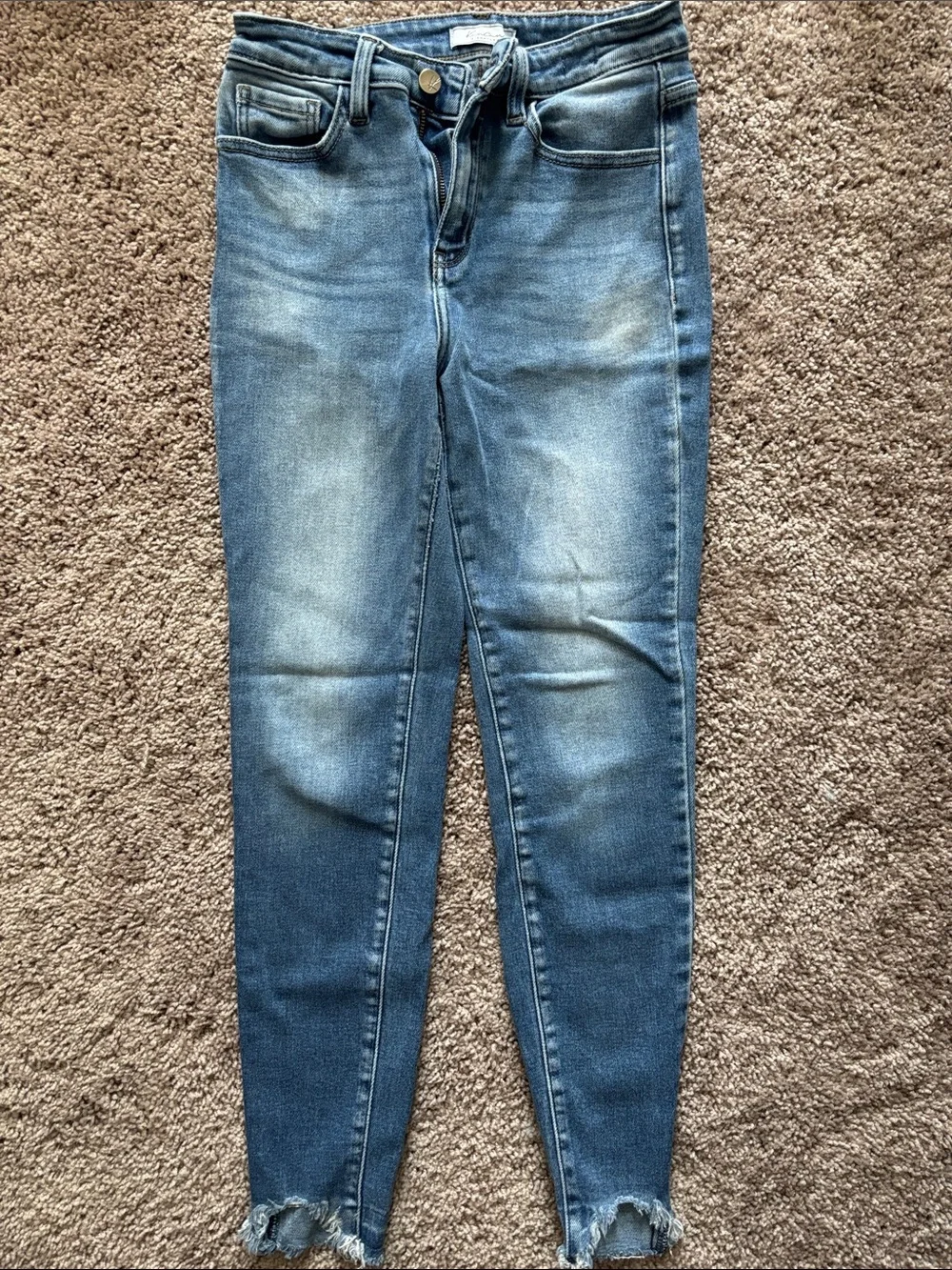 KanCan Medium Wash High-Rise Skinny Jeans with Raw Hem